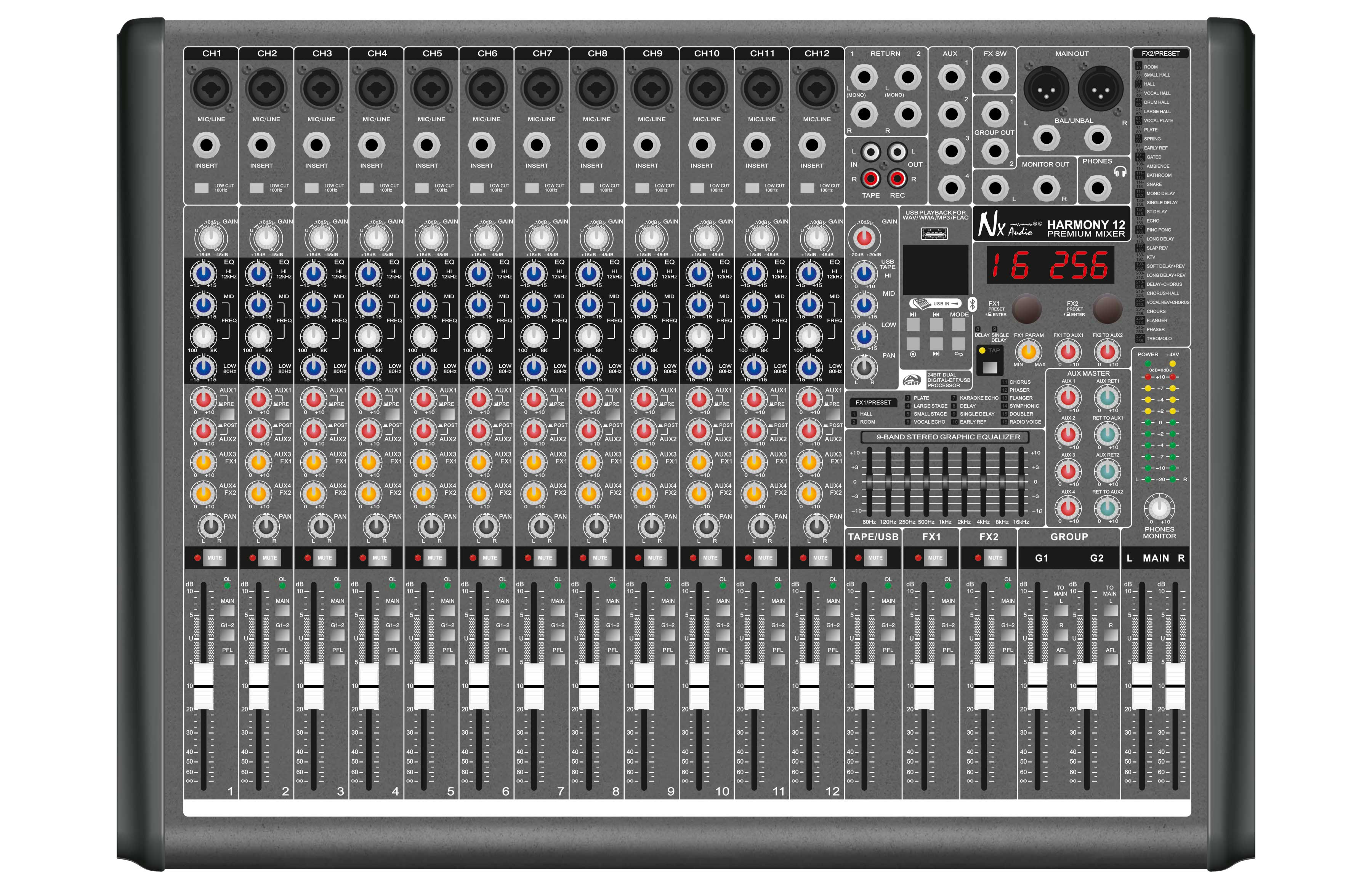 NX Audio HARMONY12 Professional Live Mixer