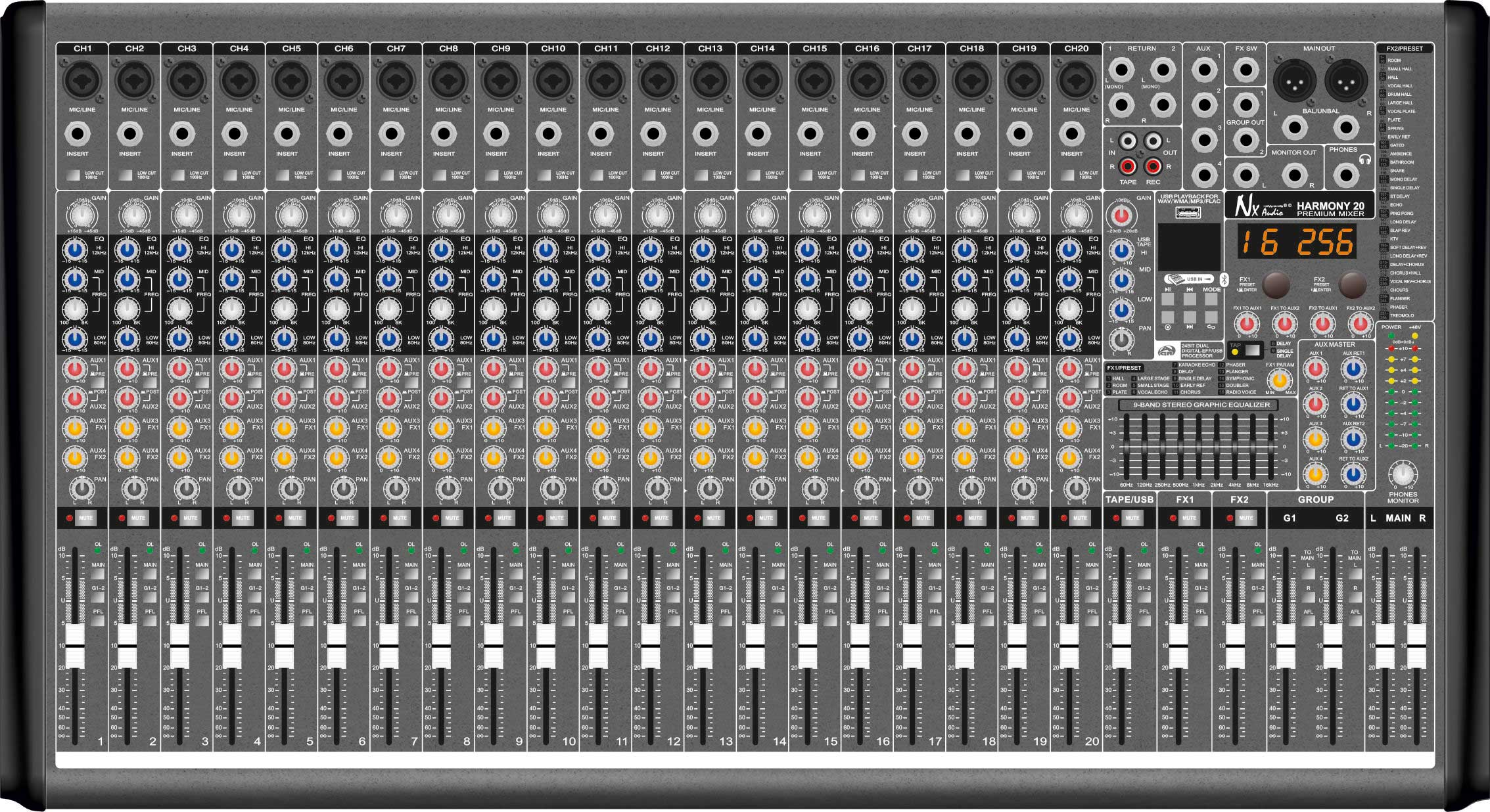 NX Audio HARMONY20 Professional Live Mixer